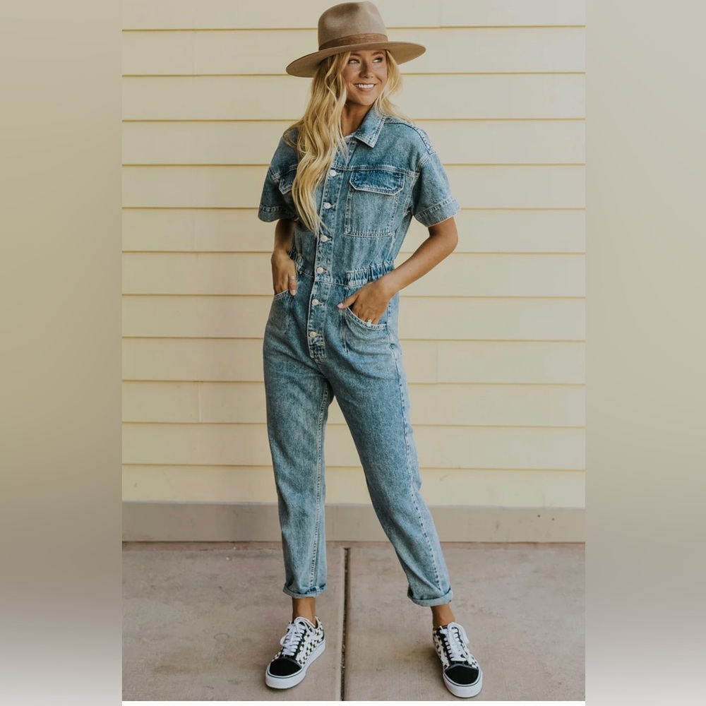 Free People Marci Overalls - Light steel blue